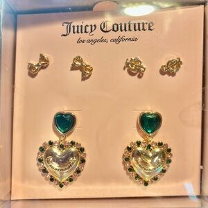 Juicy Couture Green/Light Pink & Gold Heart Earrings Set